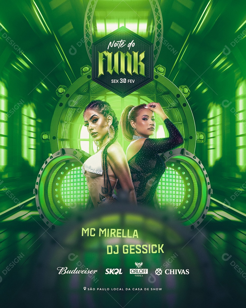 Flyer Noite do Funk Mc Mirella DJ Gessick Social Media PSD Editável