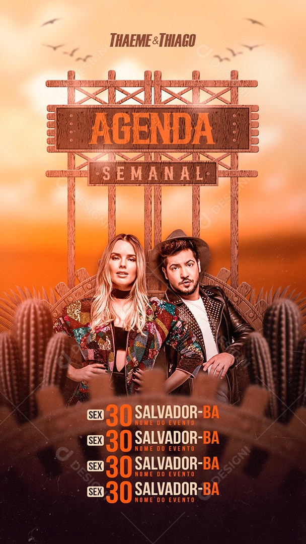 Story Flyer Agenda Semanal Thaeme e Thiago Social Media PSD Editável