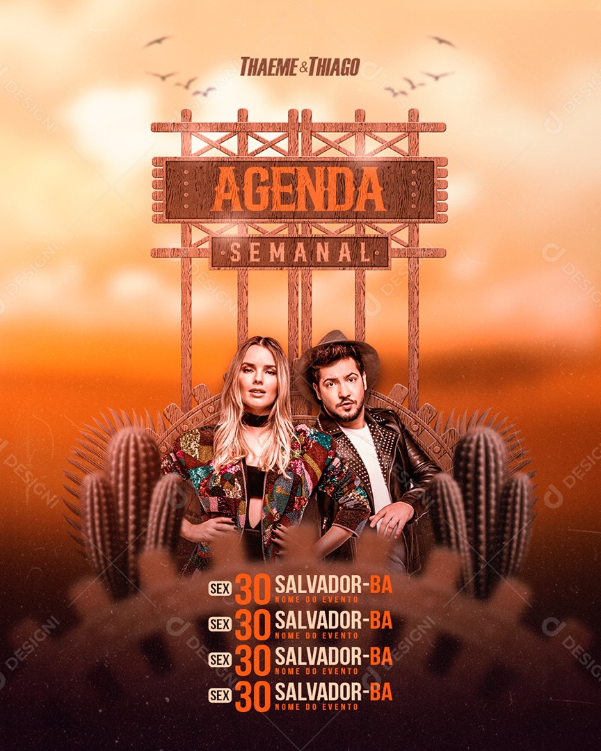 Flyer Agenda Semanal Thaeme e Thiago Social Media PSD Editável