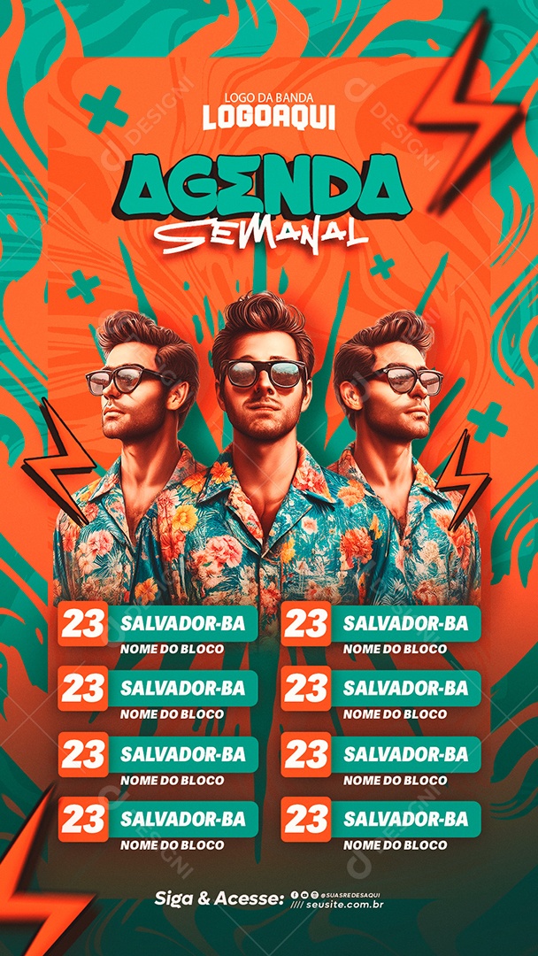 Story Flyer Agenda Semanal Bloco Social Media PSD Editável