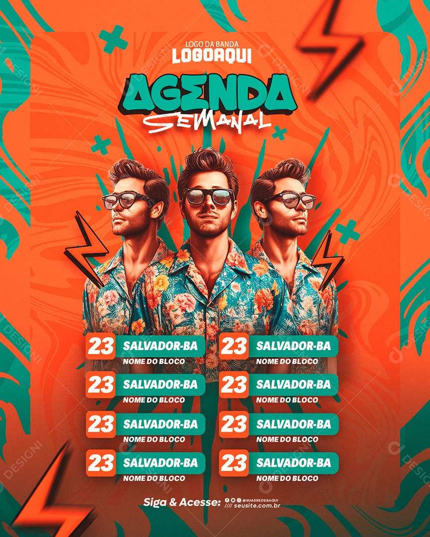 Flyer Agenda Semanal Bloco Social Media PSD Editável