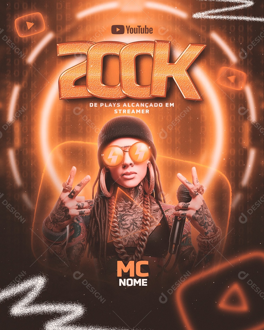 Flyer 200K de Plays Alcançado em Streamer Mc Social Media PSD Editável