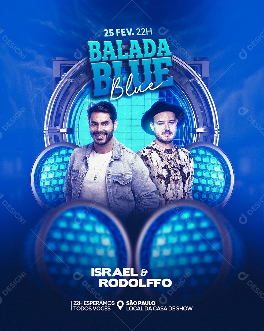 Flyer Balada Blue Israel e Rodolffo Social Media PSD Editável