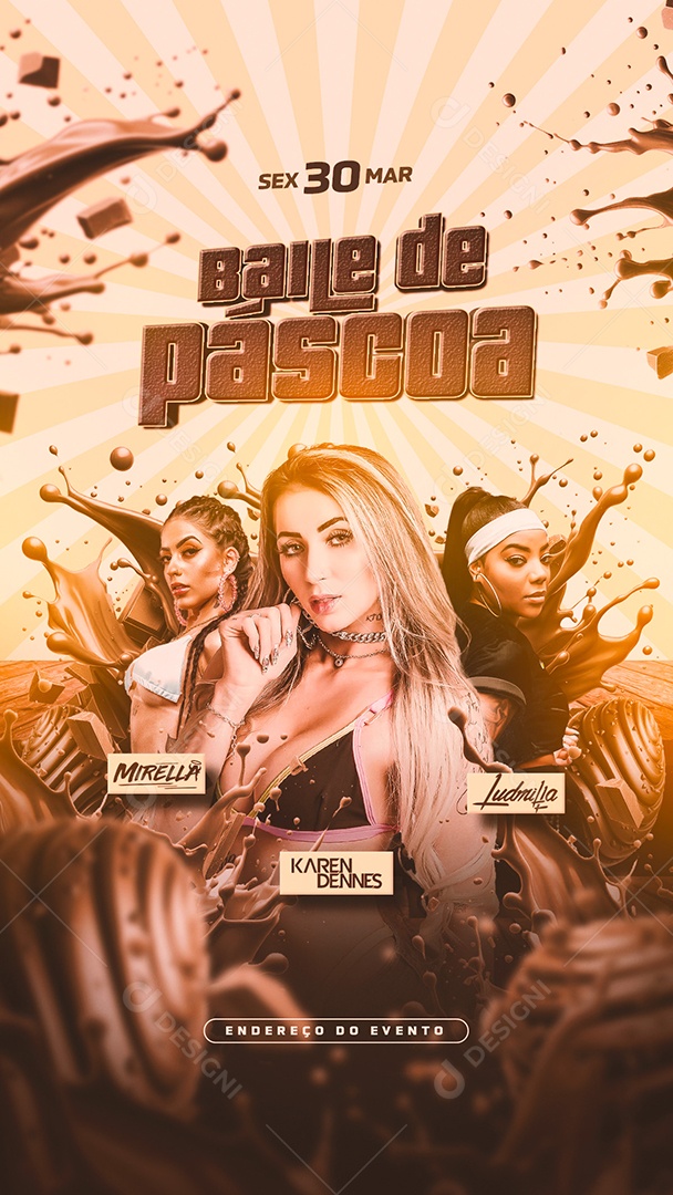 Story Flyer Baile de Páscoa Mc Mirella Karen Mendes Ludmilla Social Media PSD Editável