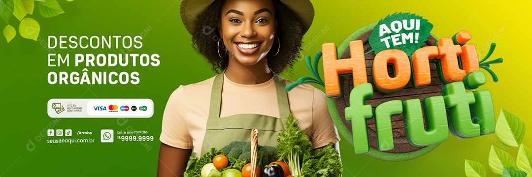 Banner Hortifruti Descontos em Produtos Orgânicos Social Media PSD Editável