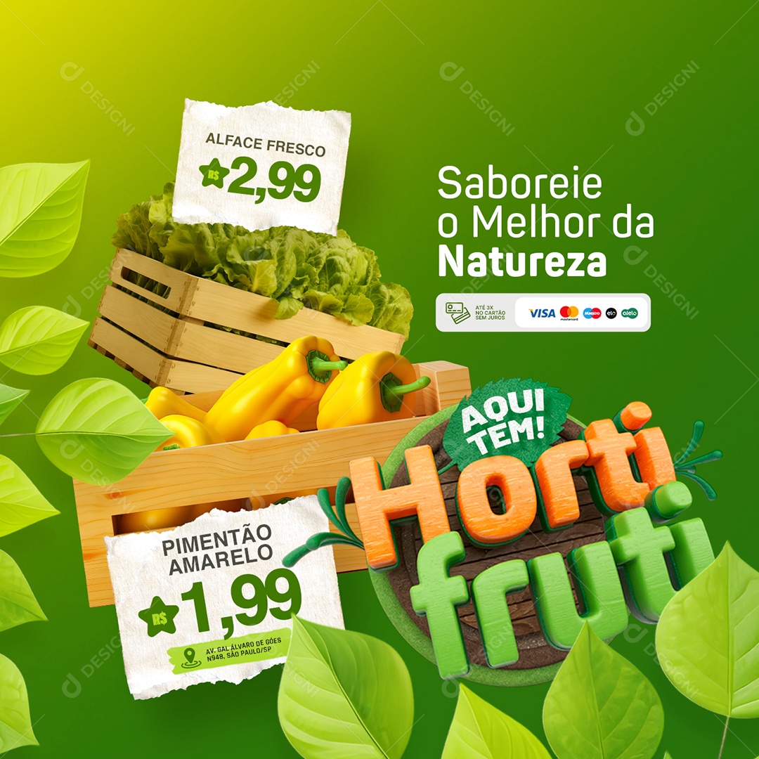 Hortifruti Alface Fresco Pimentão Amarelo Social Media PSD Editável