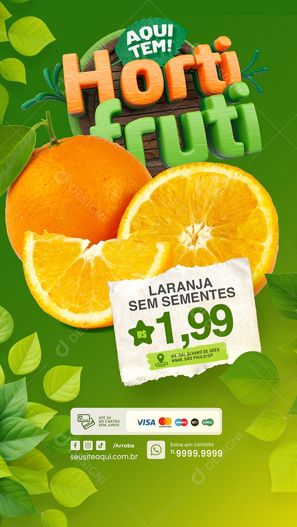 Story Hortifruti Laranja sem Sementes Social Media PSD Editável