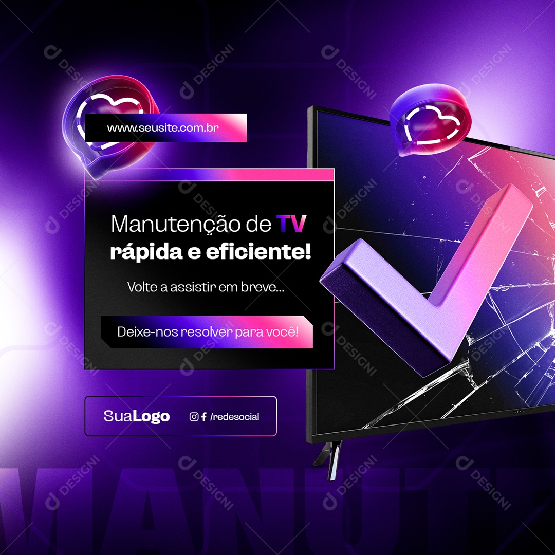 Manutenção De TV Rápida e Eficiente Social Media PSD Editável