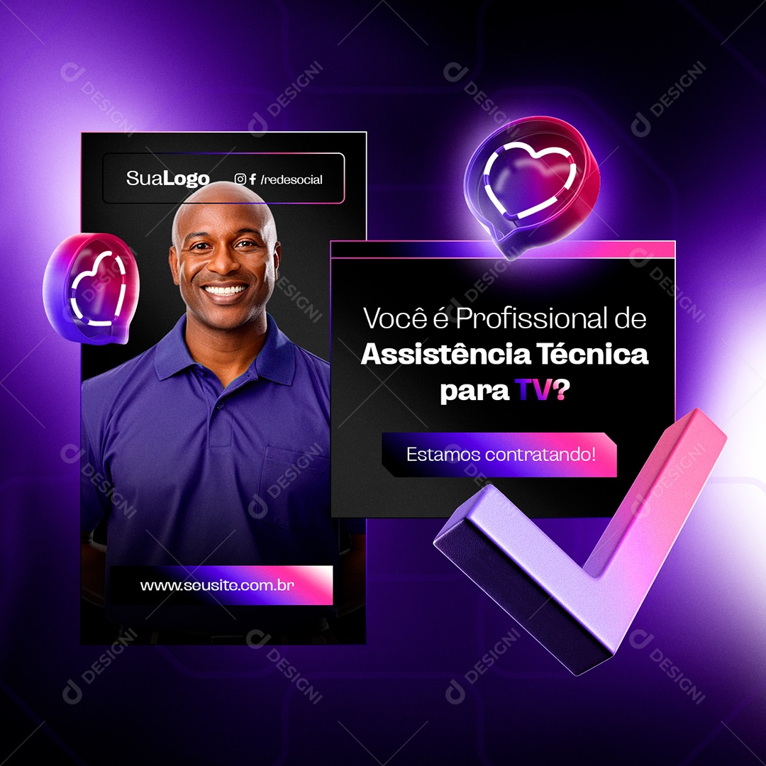 Você é Profissional de Assistência Técnica para Tv Estamos Contratando Social Media PSD Editável