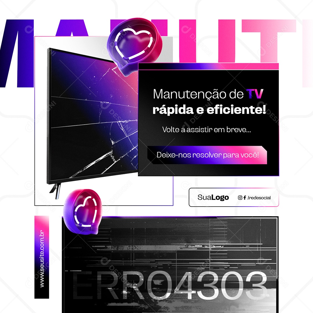 Manutenção De TV Rápida e Eficiente Social Media PSD Editável