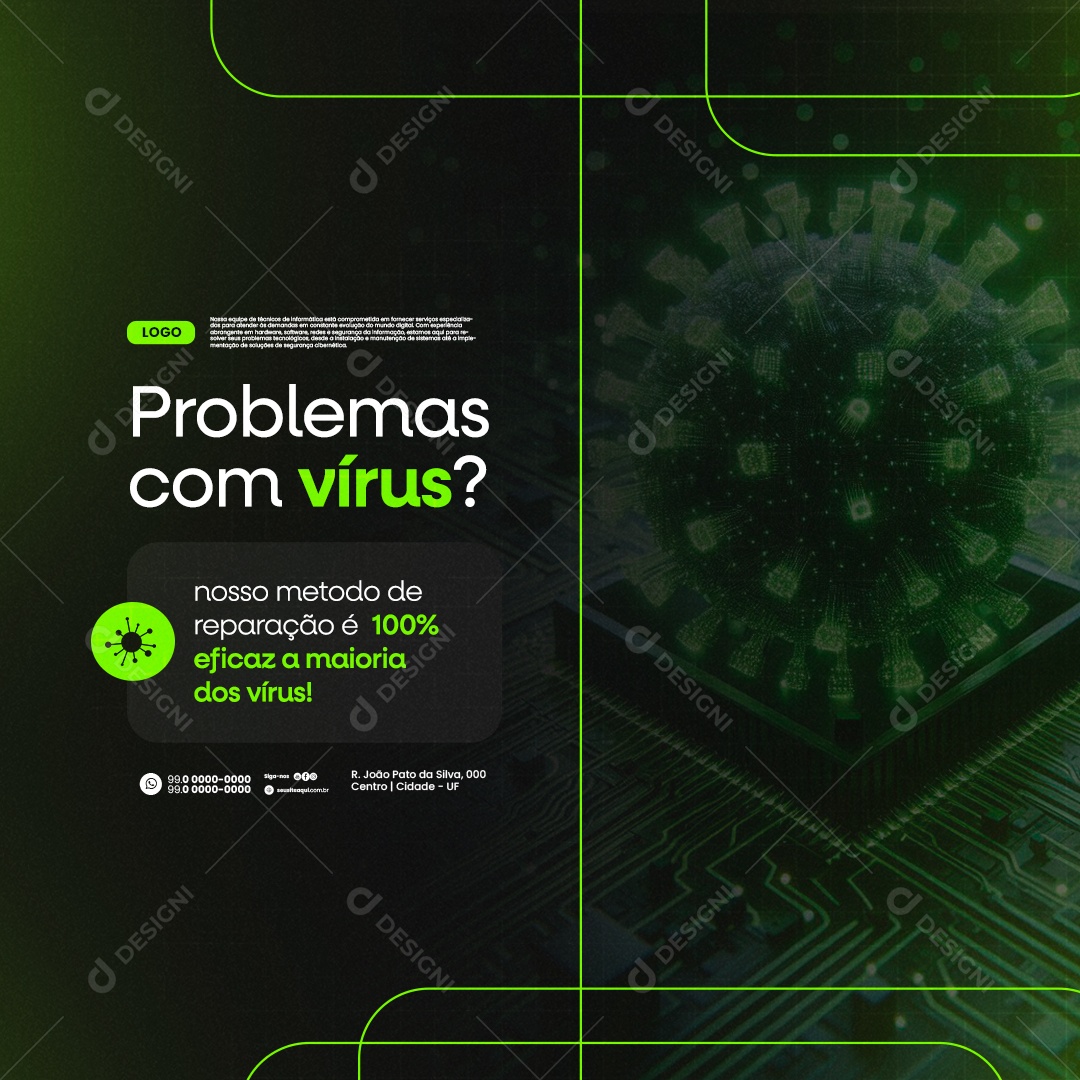 Técnico De Informática Problemas com Vírus Social Media PSD Editável