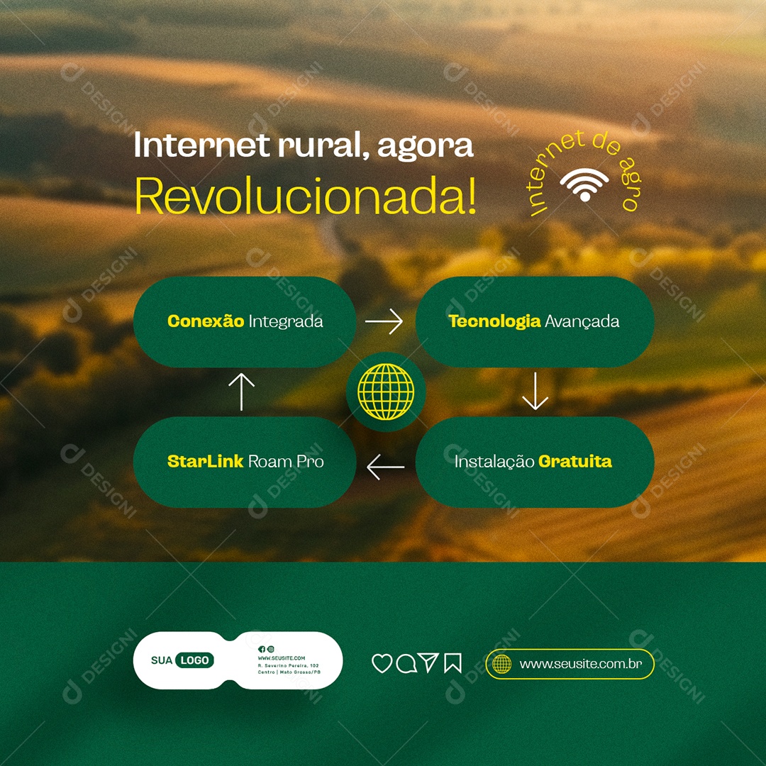 Internet Agro agora Revolucionada Conexão Integrada Social Media PSD Editável