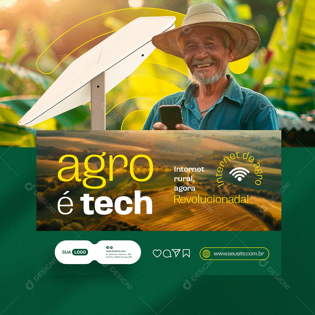 Internet Agro Internet Rural agora Agro é Tech Social Media PSD Editável