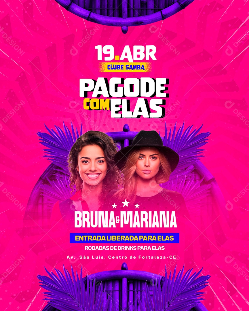 Flyer Pagode com Elas Bruna e Mariana Social Media PSD Editável