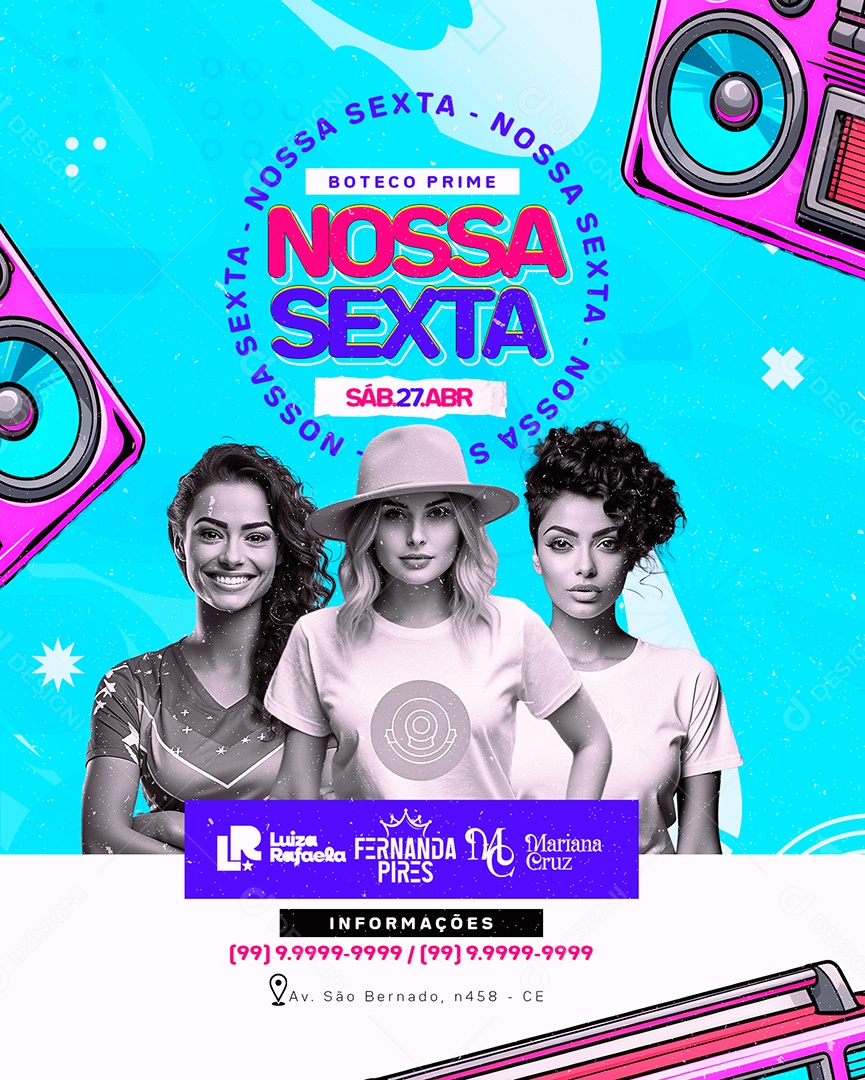 Flyer Boteco Prime nossa Sexta Luiza Rafaela Fernanda Pires Social Media PSD Editável