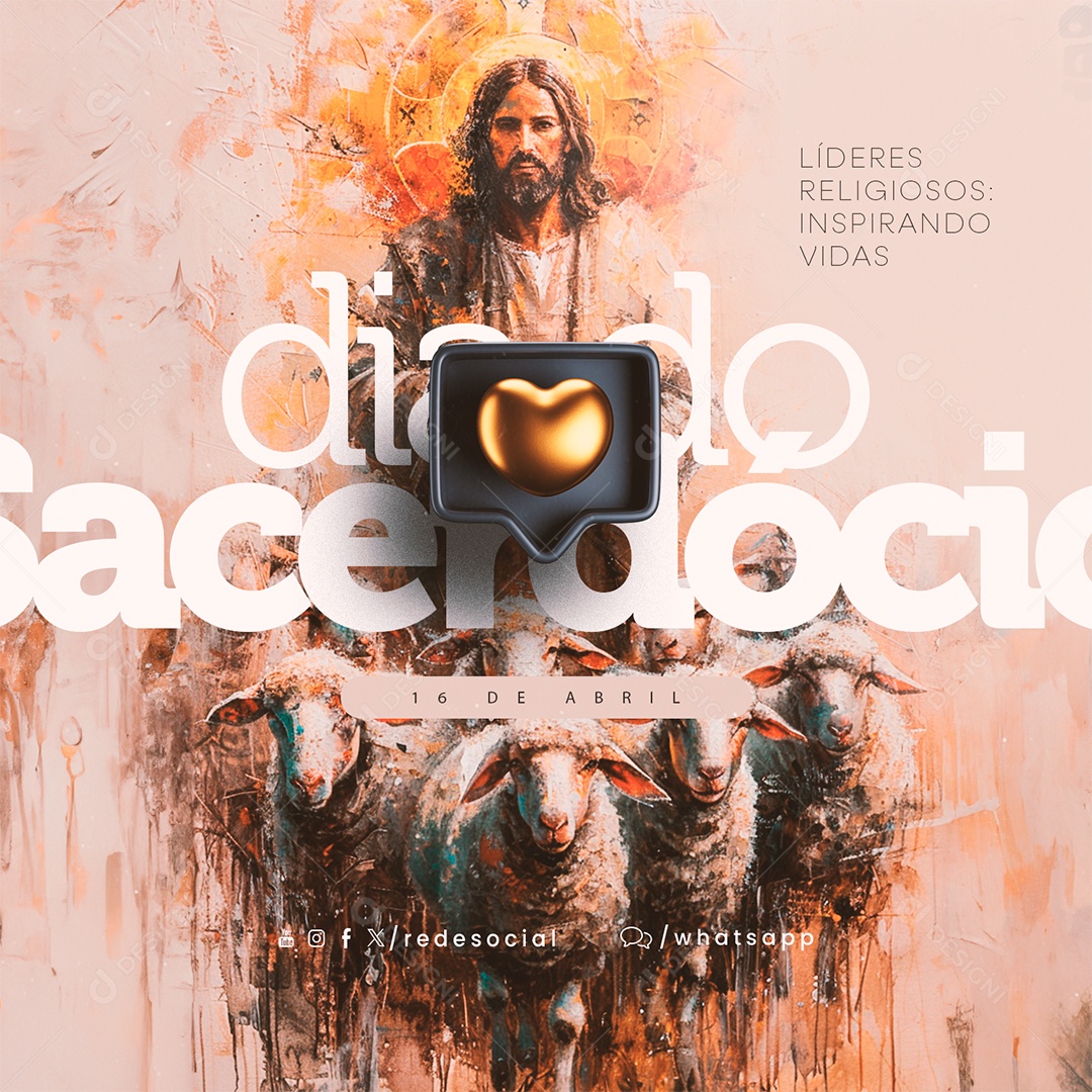 Dia do Sacerdócio 16 de Abril Líderes Religiosos Inspirando Vidas Social Media PSD Editável