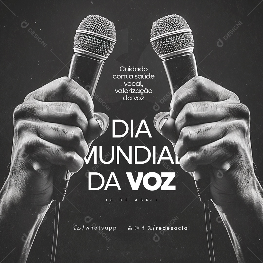 Dia Mundial da Voz 16 de Abril Cuidado com a Saúde Vocal Social Media PSD Editável