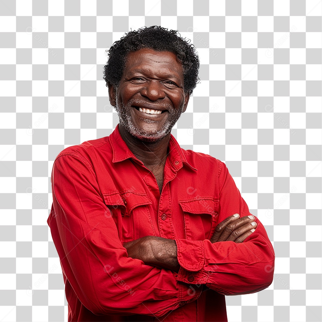 Homem de Roupa Vermelha com os Braços Cruzados Sorrindo PNG Transparente