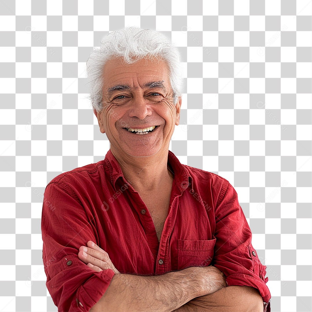 Homem de Roupa Vermelha com os Braços Cruzados Sorrindo PNG Transparente