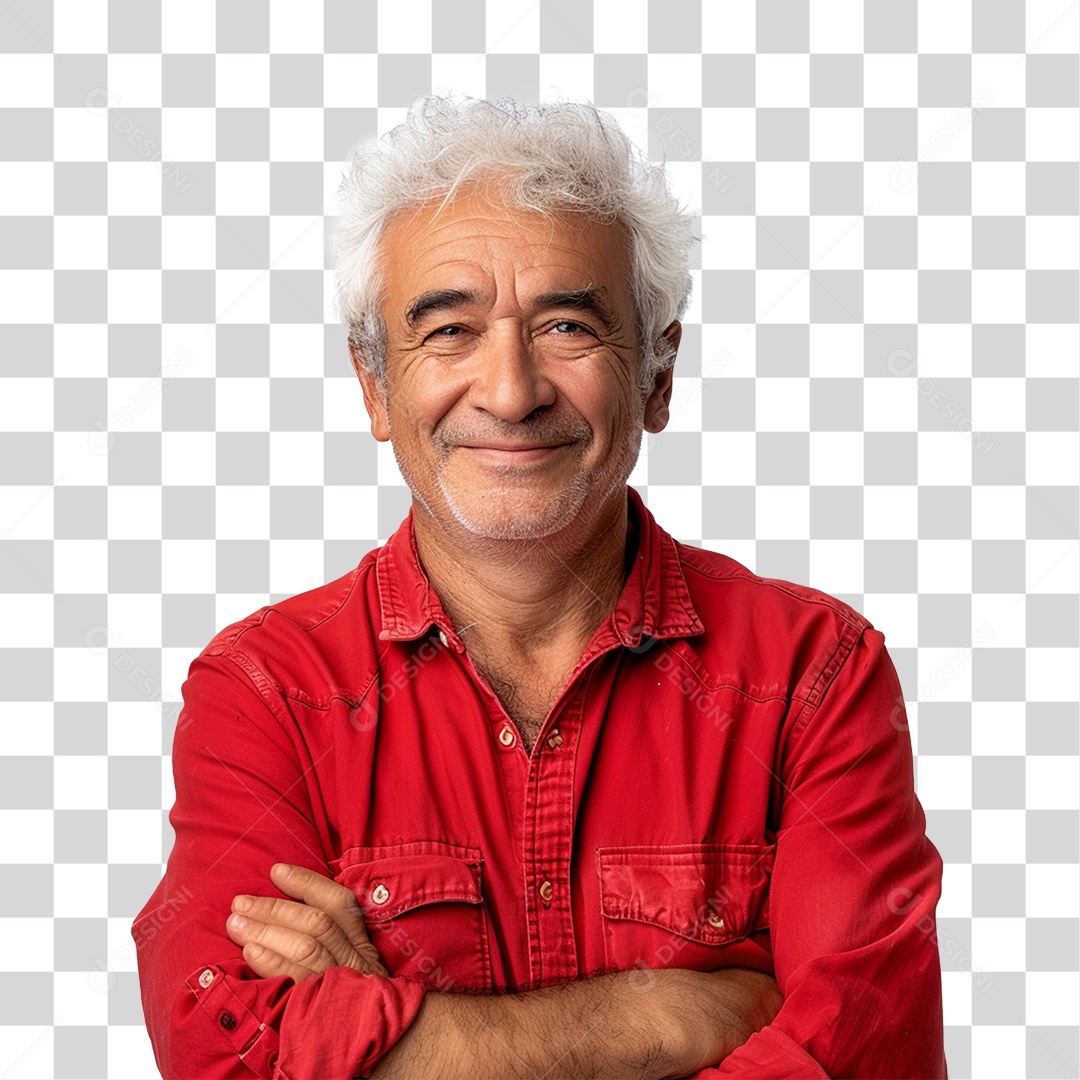 Homem de Roupa Vermelha com os Braços Cruzados Sorrindo PNG Transparente