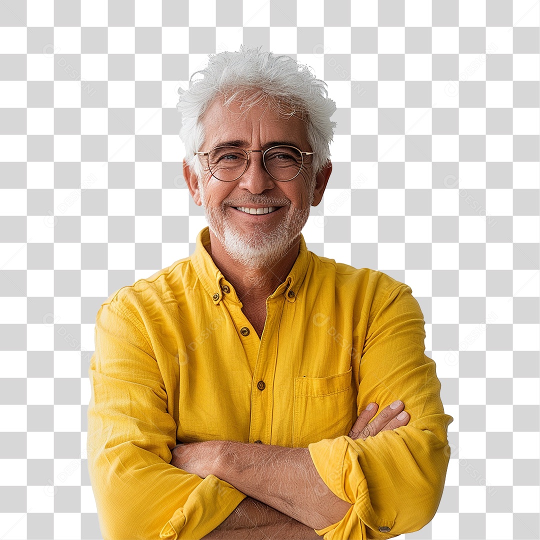 Homem de Roupa Amarela com os Braços Cruzados Sorrindo PNG Transparente