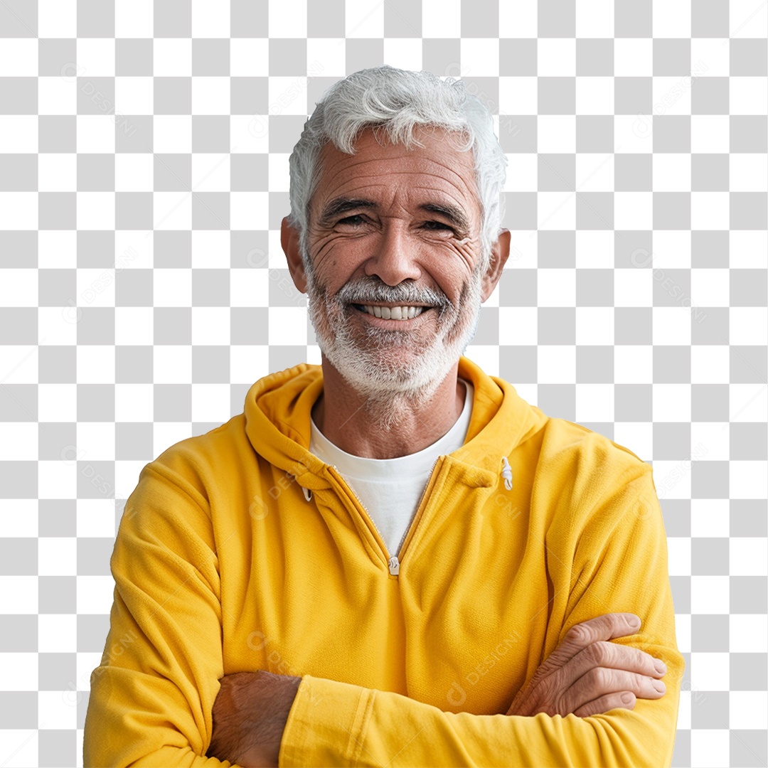 Homem de Roupa Amarela com os Braços Cruzados Sorrindo PNG Transparente