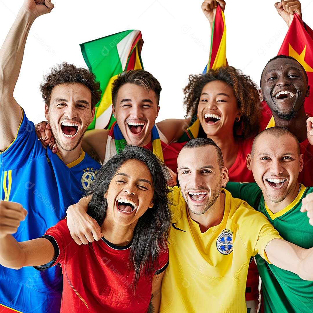 Um grupo de pessoas juntos comemorando gol