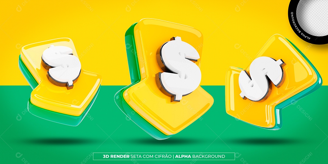 Elemento 3D Seta com Cifrão Para Composição PSD