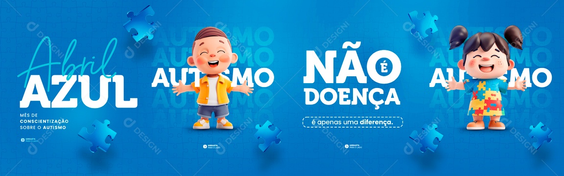 Carrossel Abril Azul Mês da Conscientização do Autismo Social Media PSD Editável