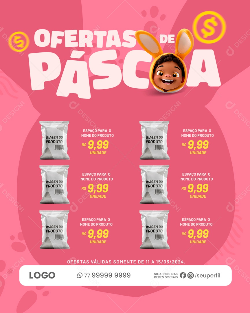 Ofertas de Páscoa Produtos por Apenas 9,99 a Unidade Social Media PSD Editável