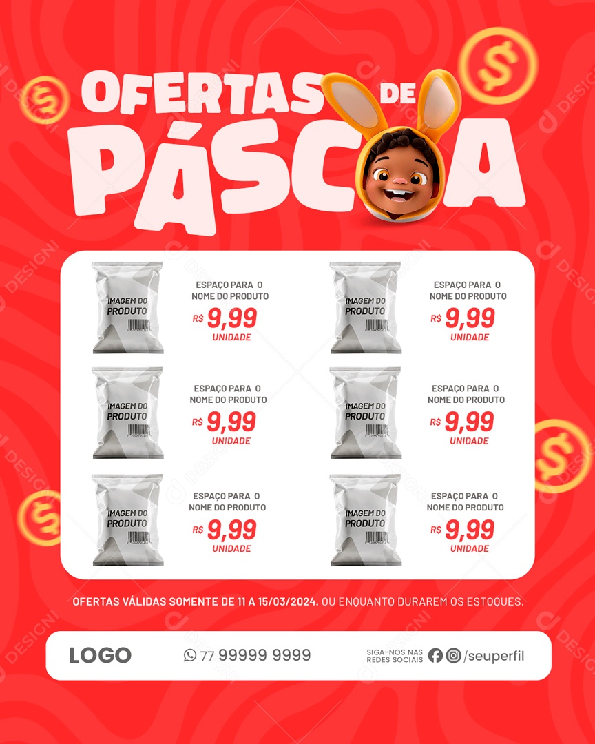Ofertas de Páscoa Somente Até 11 a 15/03 Social Media PSD Editável