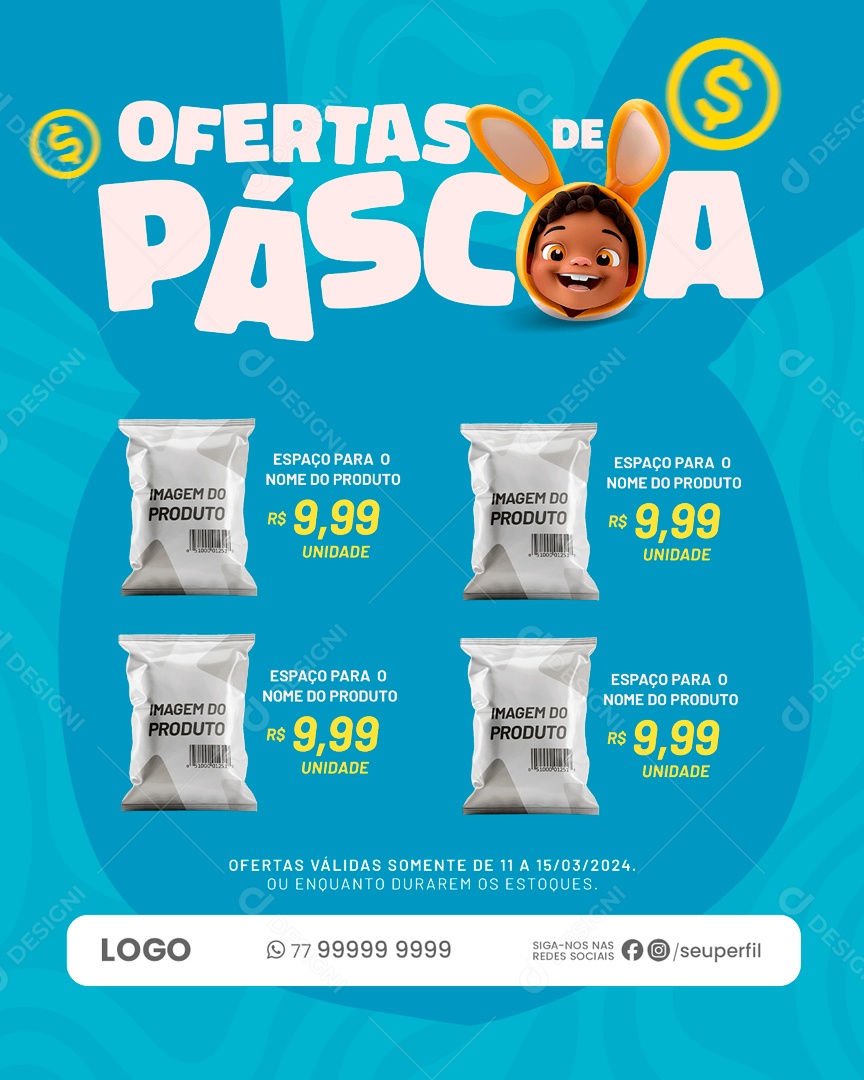 Ofertas de Páscoa Produtos por Apenas 9,99 Social Media PSD Editável