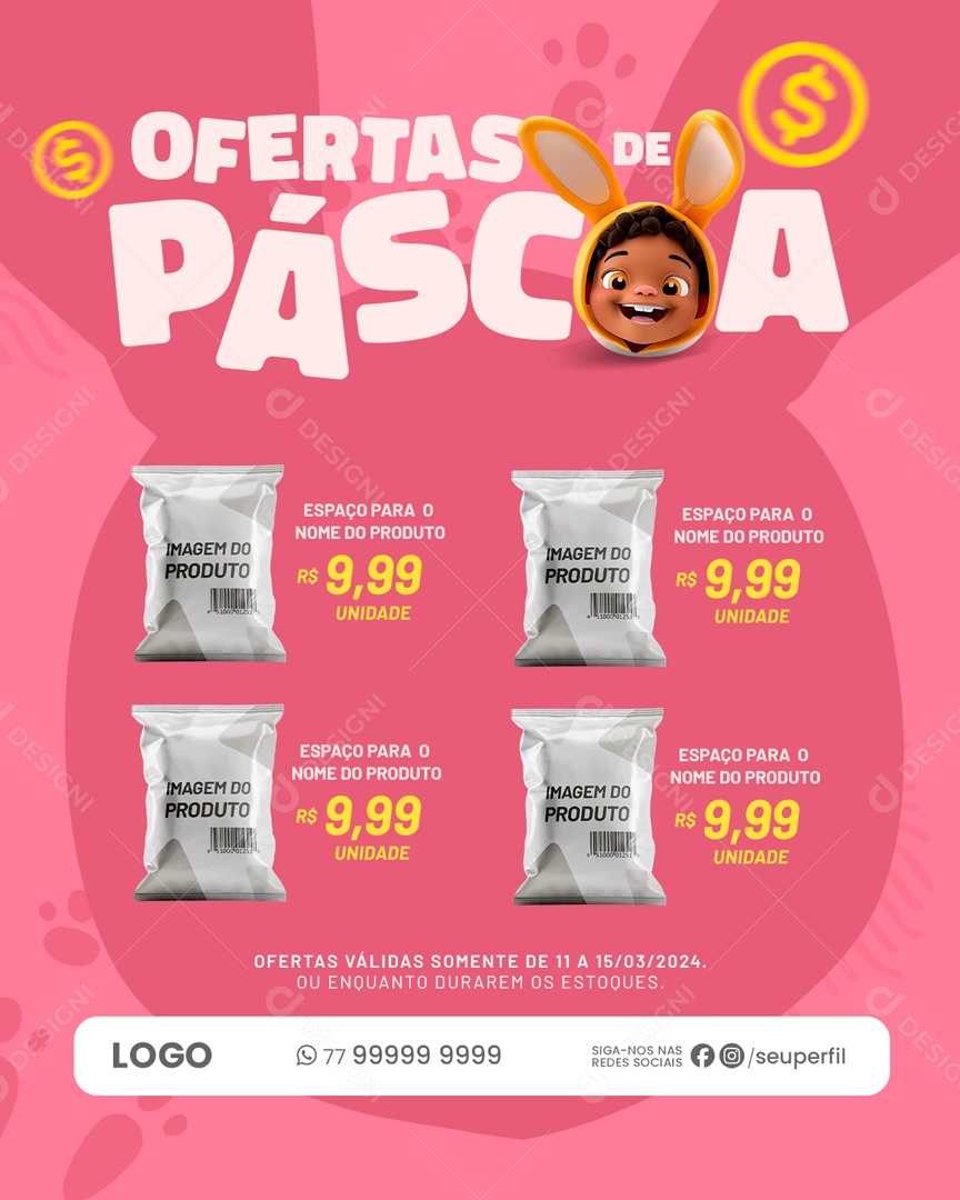 Ofertas de Páscoa Válidas Enquanto Durarem os Estoques Social Media PSD Editável