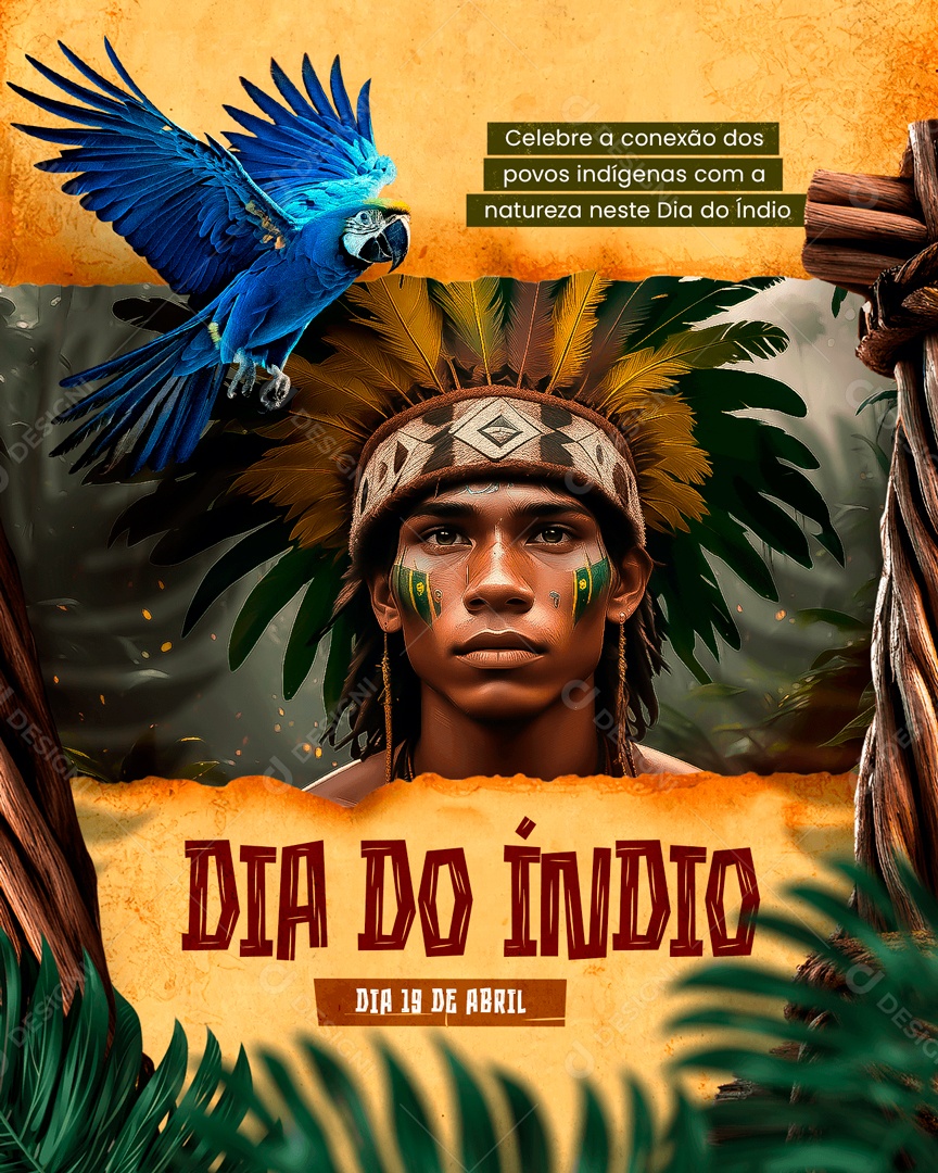 Dia do Índio 19 de Abril Celebre a Conexão dos Povos Indígenas Social Media PSD Editável