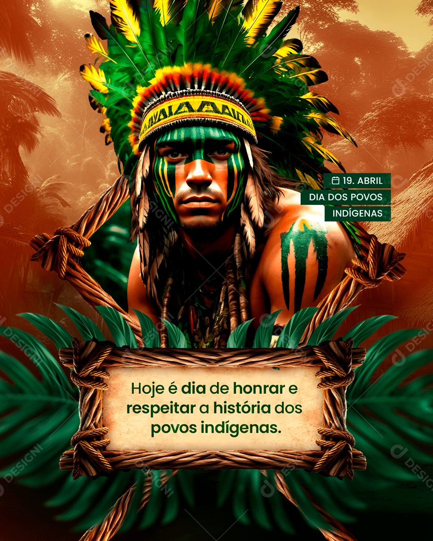 Dia do Índio 19 de Abril Povos Indígenas Social Media PSD Editável