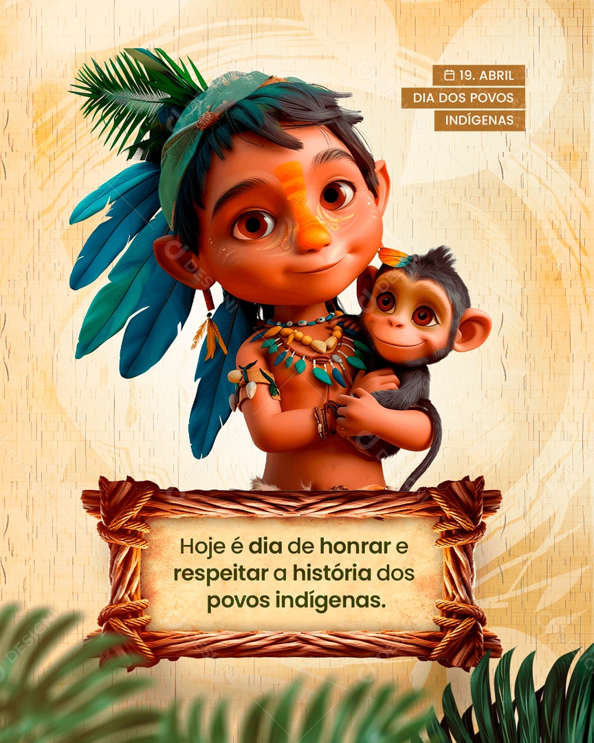 Dia do Índio 19 de Abril Honrar e Respeitar a História Social Media PSD Editável