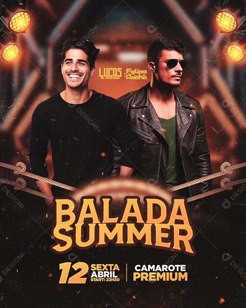 Flyer Balada Summer Lucas do Acordeon Felipe Rocha Social Media PSD Editável