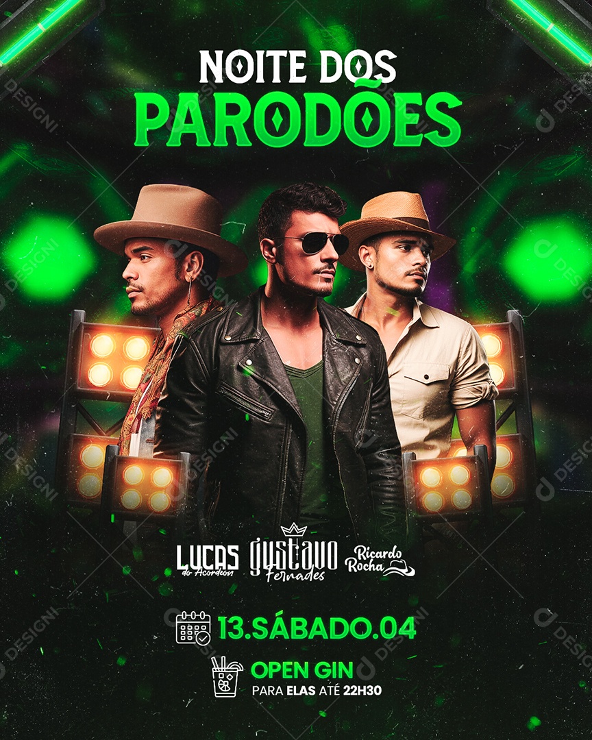 Flyer Noite dos Paredões Lucas do Acordeon Gustavo Fernades Social Media PSD Editável