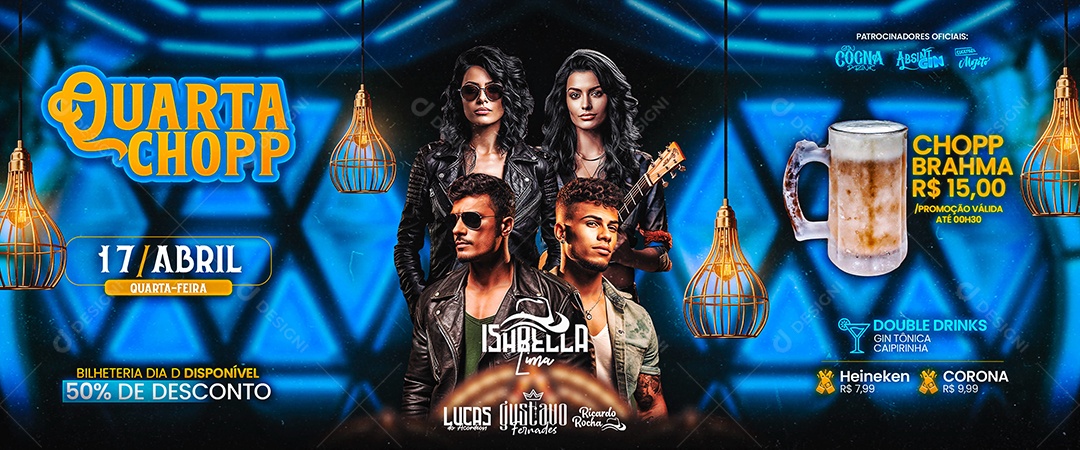 Carrossel Flyer Quarta Chopp Isabella Lima Lucas do Acordeon Social Media PSD Editável