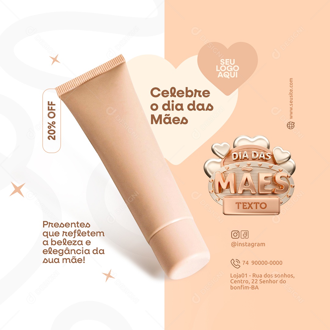 Dia das Mães Base Presentes que Refletem Social Media PSD Editável