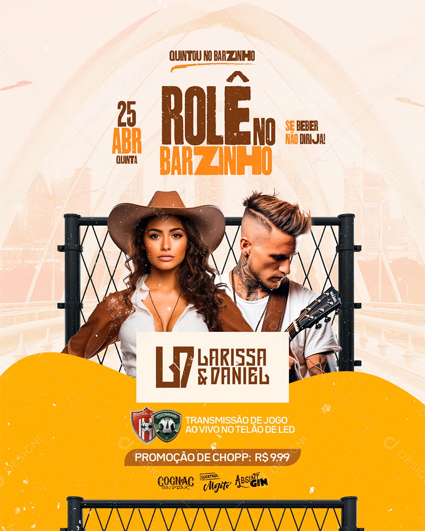 Flyer Rolê no Barzinho Larissa e Daniel Social Media PSD Editável
