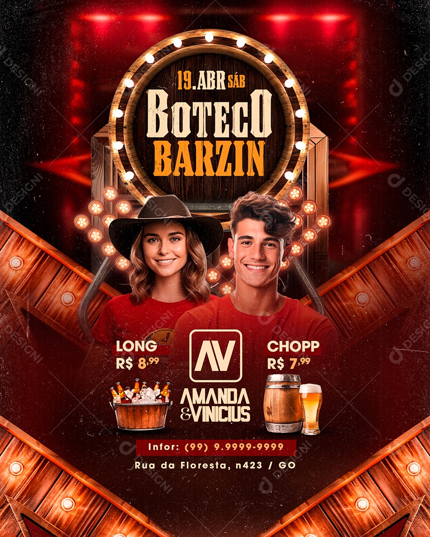 Flyer Boteco Barzin Amanda e Vinicius Social Media PSD Editável