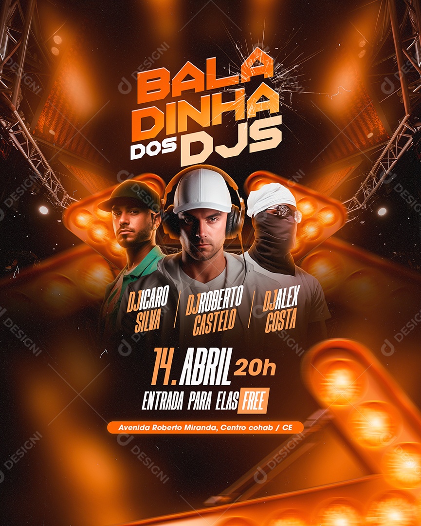 Flyer Baladinha Dos DJS DJ Icaro Silva DJ Roberto Castelo Social Media PSD Editável