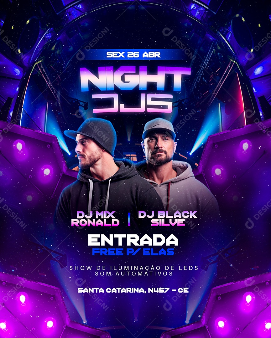Flyer Night DJS DJ Mix Ronald DJ Black Silve Social Media PSD Editável