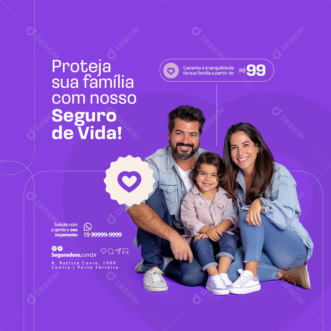 Seguradora Proteja sua Família com nosso Seguro de Vida Social Media PSD Editável