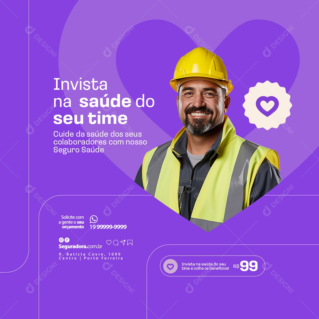 Seguradora Invista na Saúde do Seu Time Social Media PSD Editável
