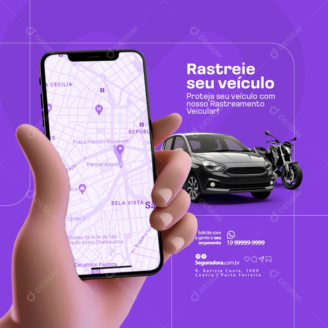 Seguradora Carro Moto Rastreie seu Veículo Social Media PSD Editável