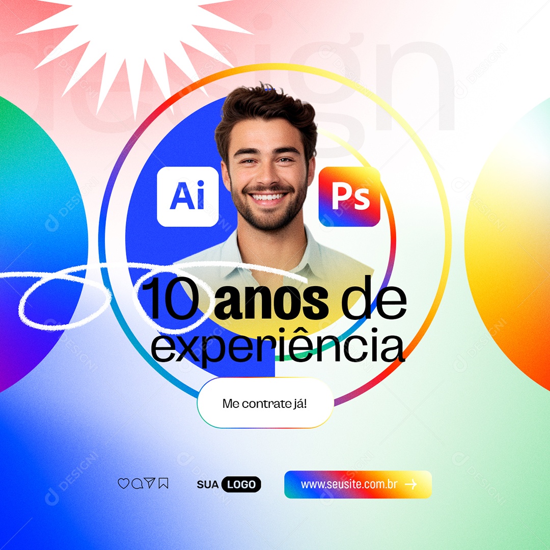 Design Graphic Dez Anos de Experiência Me Contrate Já Social Media PSD Editável