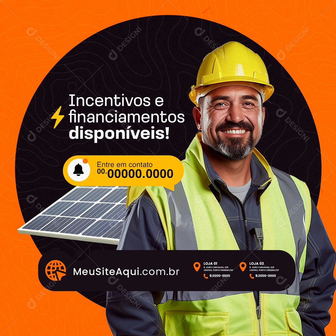 Energia Solar Incentivos Financiamentos Disponíveis Social Media PSD Editável