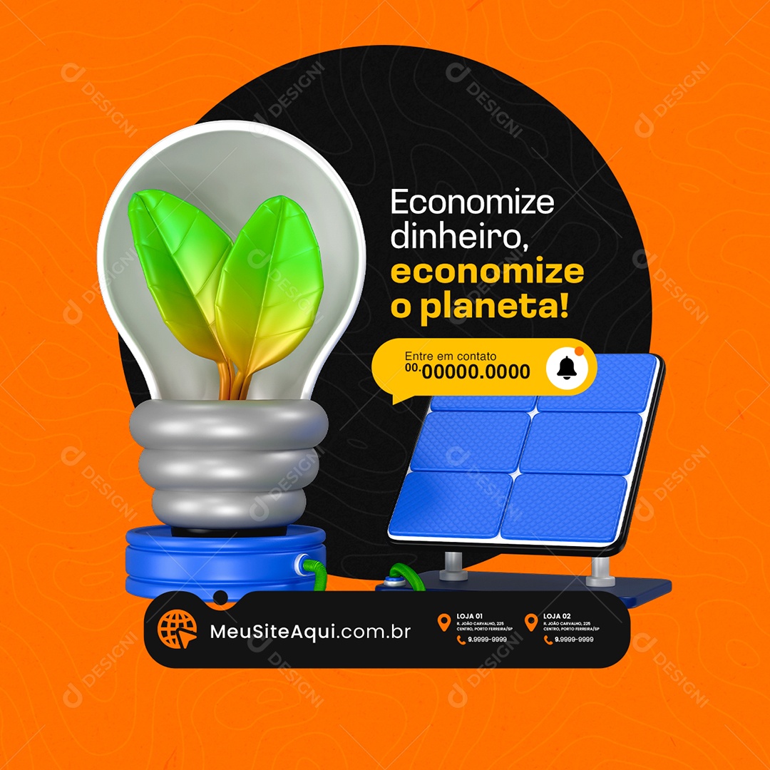 Energia Solar Economize Dinheiro Economize o Planeta Social Media PSD Editável